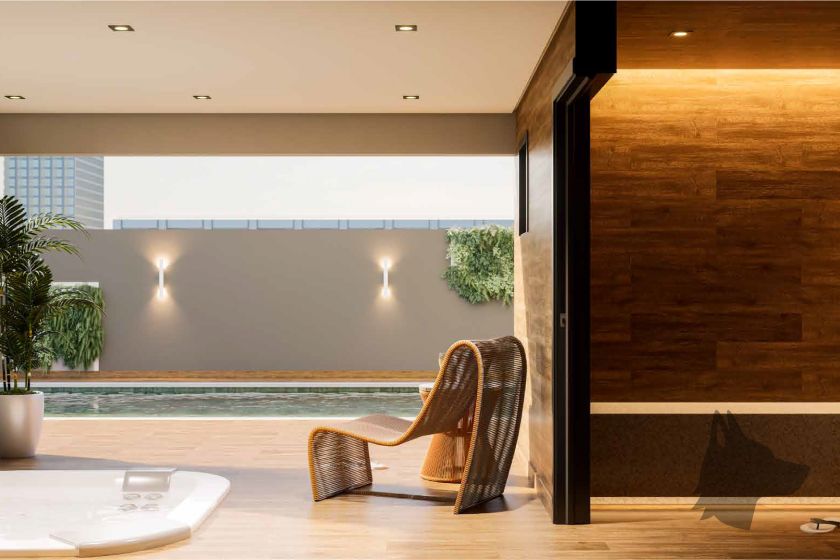 Sauna do Gallery Residence, da Louly Caixe Engenharia