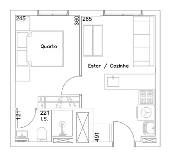 Planta do apartamento de 28m² do Audace