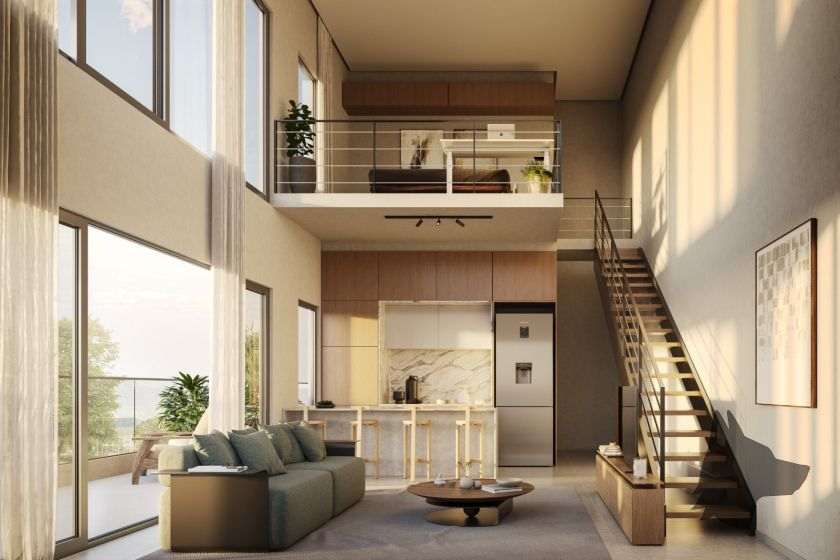 Living do empreendimento Yunic Haus Studios